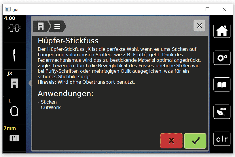 Hüpfer Stickfuss Display