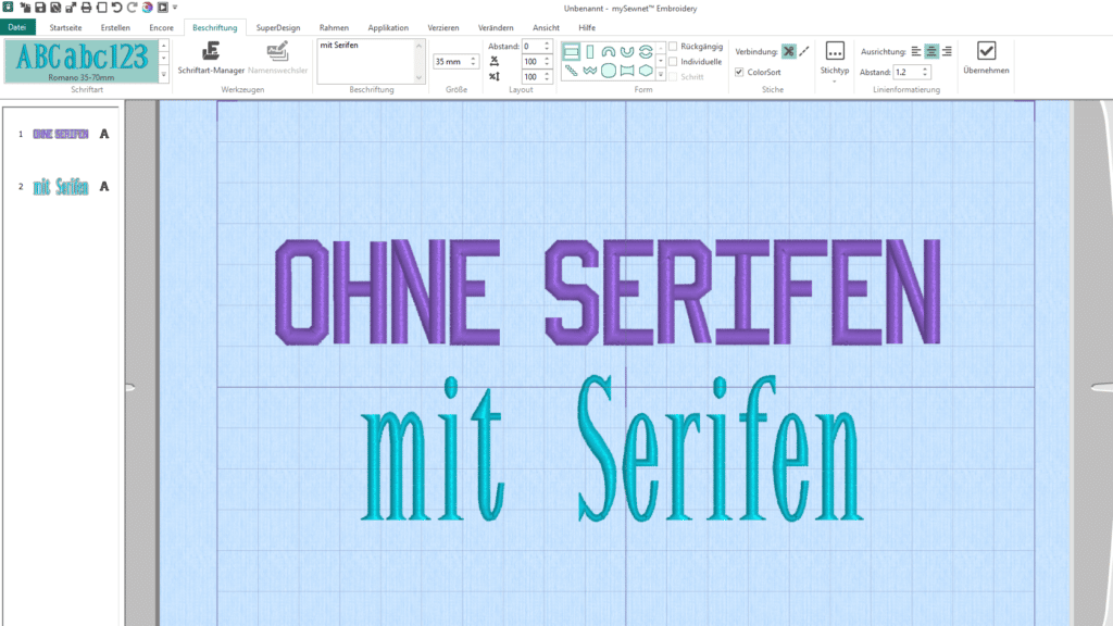 Stickschrift Serifen